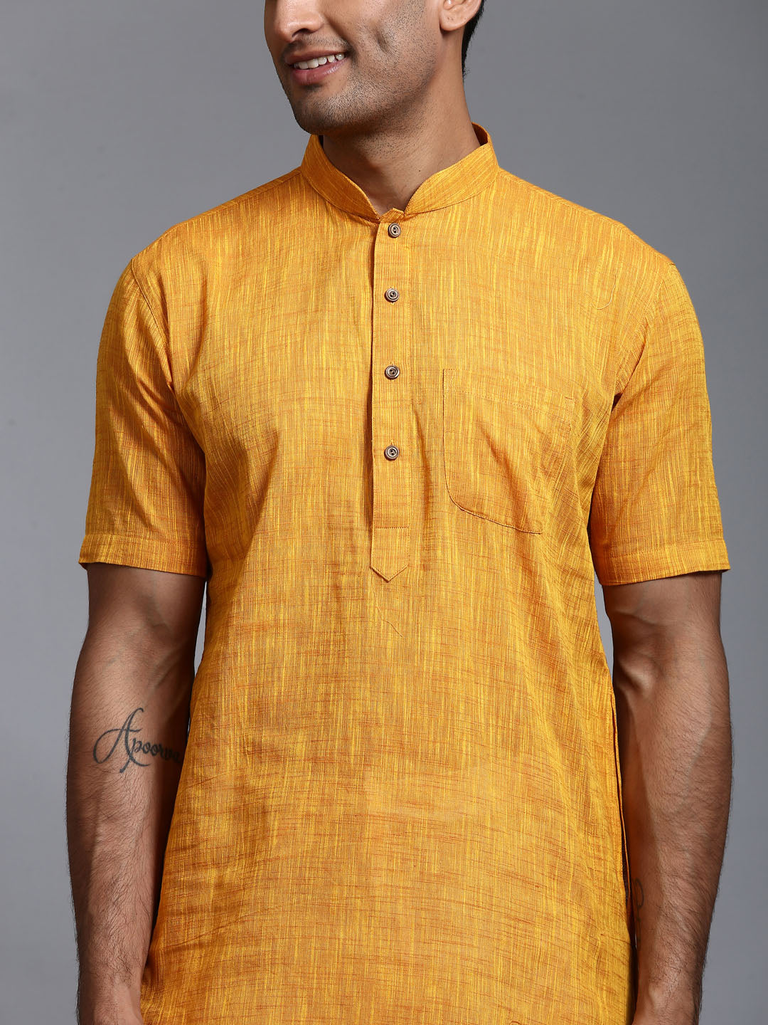 VASTRAMAY Men's Solid Yellow Pure Cotton Kurta Pyjama Set