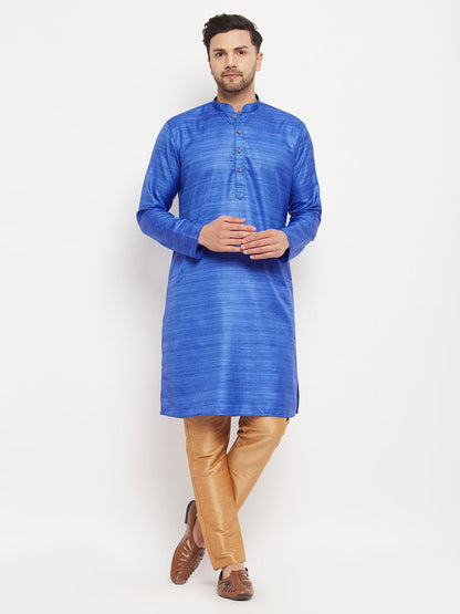 vastramay mens blue matla silk kurta and rose gold pant style pyjama set