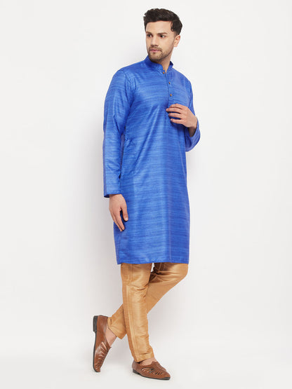 vastramay mens blue matla silk kurta and rose gold pant style pyjama set