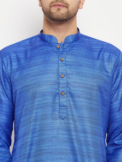 vastramay mens blue matla silk kurta and rose gold pant style pyjama set