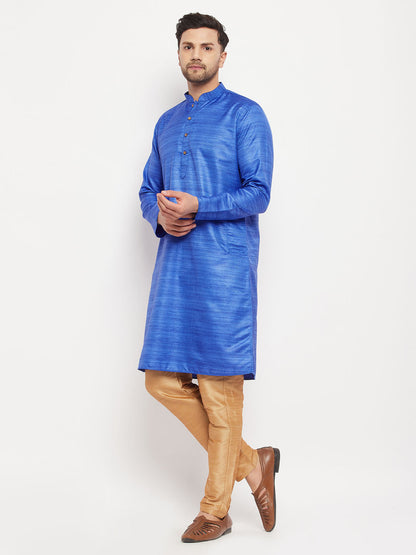 vastramay mens blue matla silk kurta and rose gold pant style pyjama set