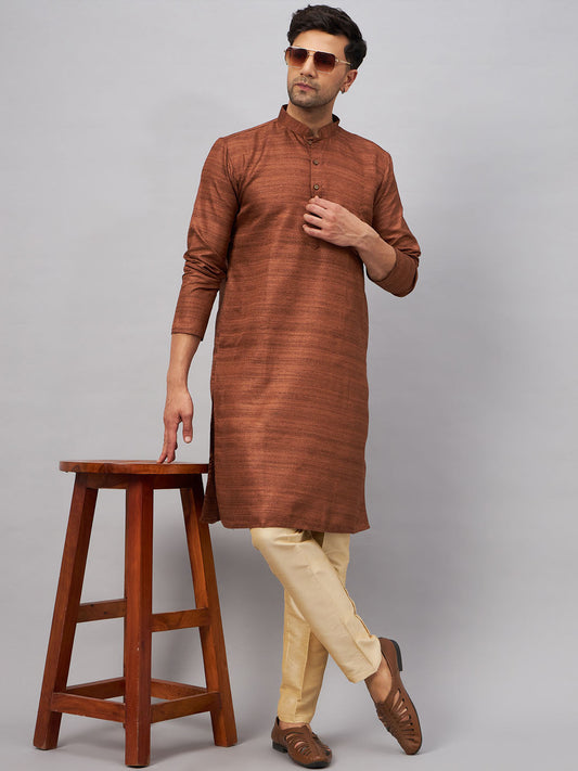 VM BY VASTRAMAY Men's Coffee Kurta And Gold Pant Set