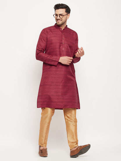 vastramay mens maroon matla silk kurta and rose gold pant style pyjama set