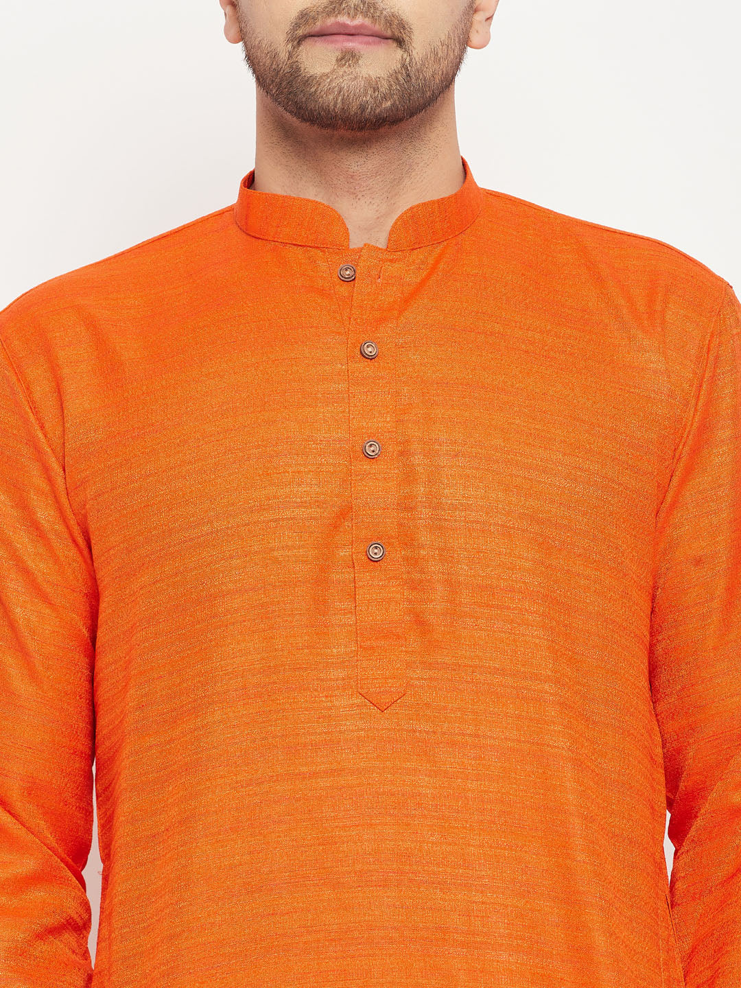 vastramay mens orange matka silk kurta and rose gold pant style pyjama set