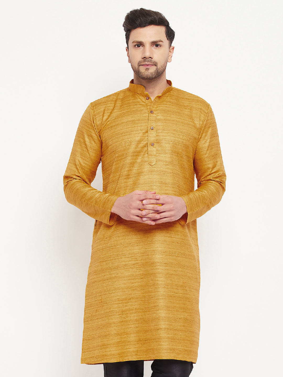 vastramay mens yel3low matka silk kurta