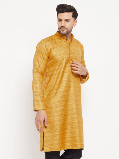 vastramay mens yel3low matka silk kurta