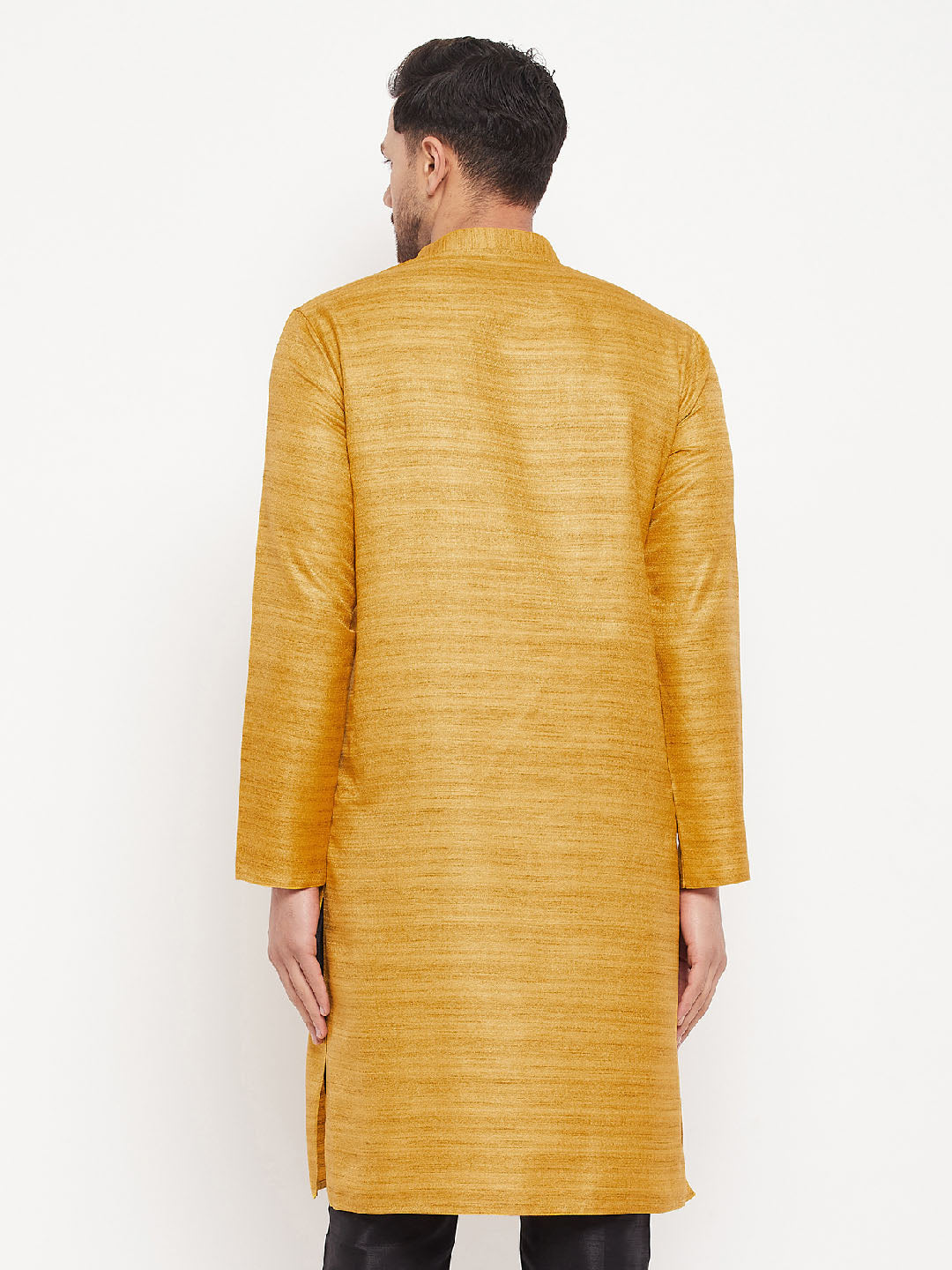 vastramay mens yel3low matka silk kurta