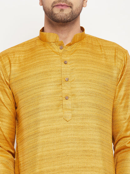 vastramay mens yel3low matka silk kurta