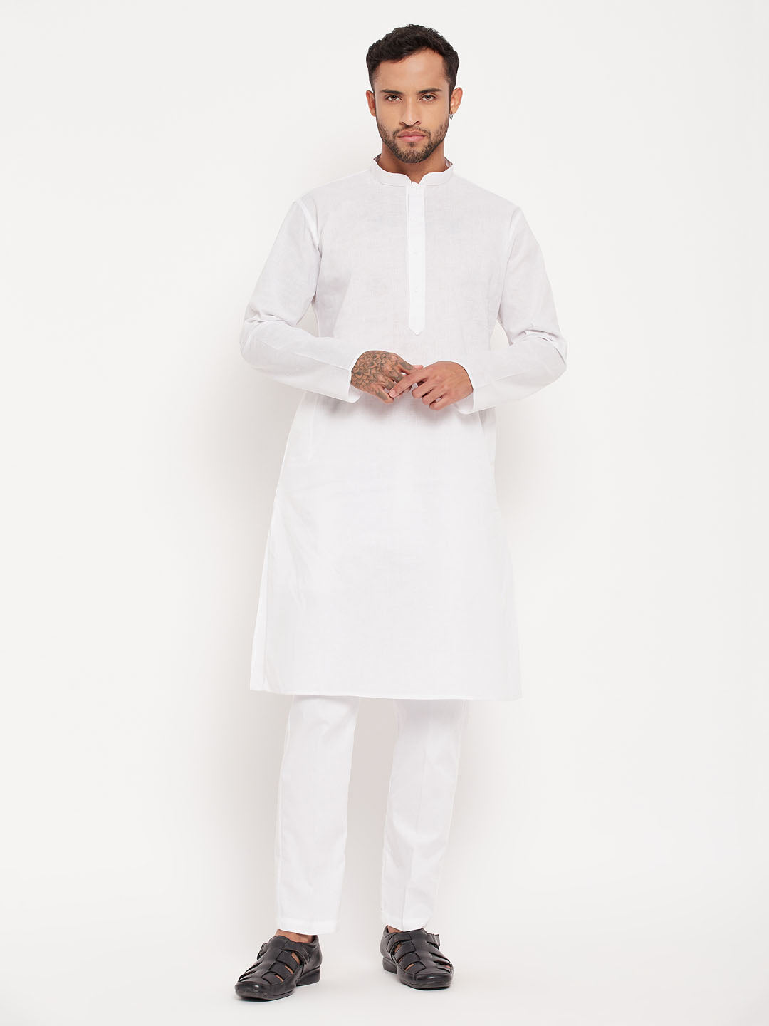 vastramay mens white kurta and pant style pajama set