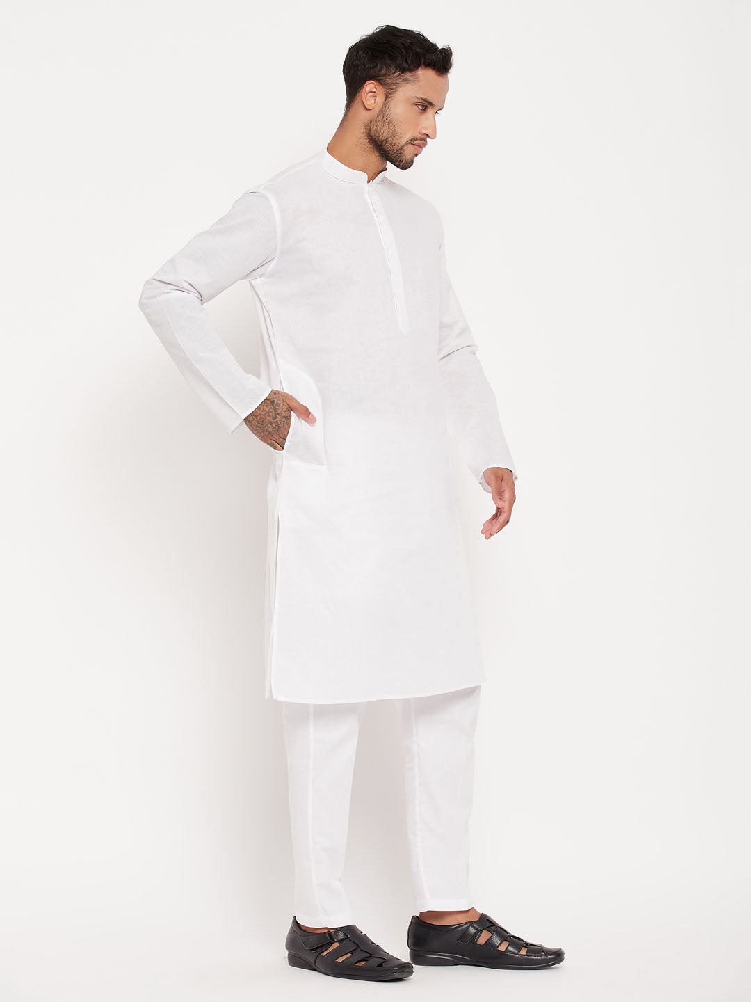 vastramay mens white kurta and pant style pajama set