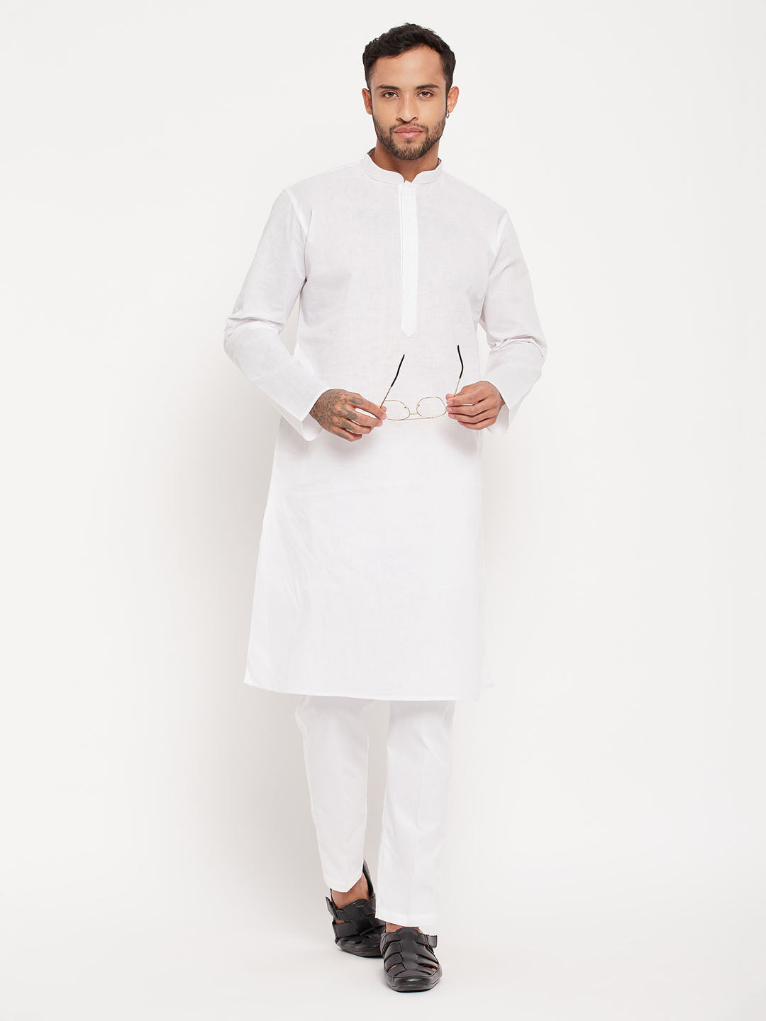 vastramay mens white kurta and pant style pajama set