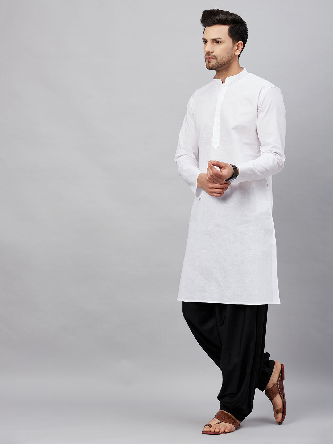 Vastramay mens white kurta and black patiala et