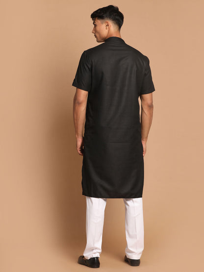 Vastramay mens black solid kurta with white pant style cotton pyjama set