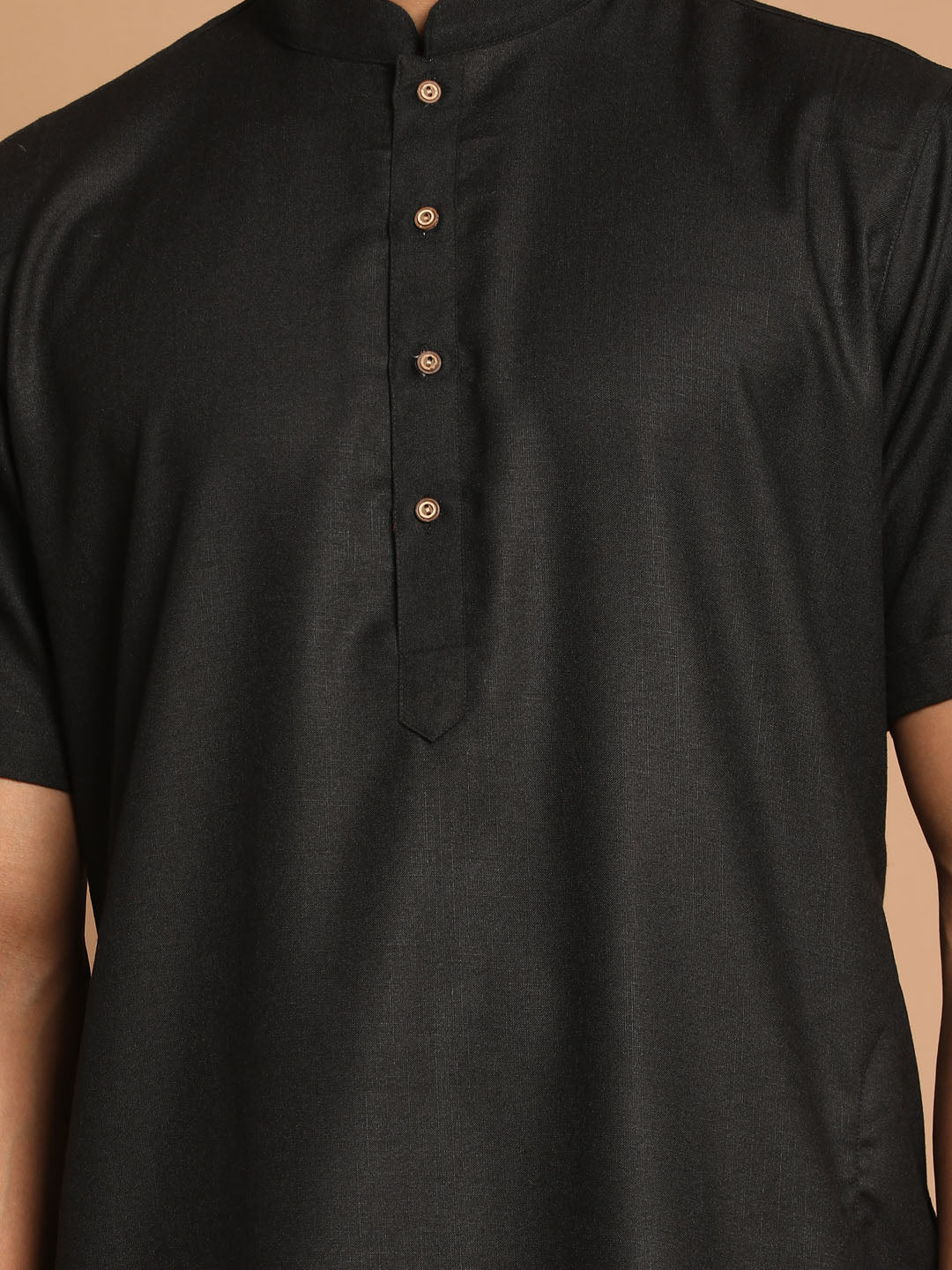 Vastramay mens black solid kurta with white pant style cotton pyjama set