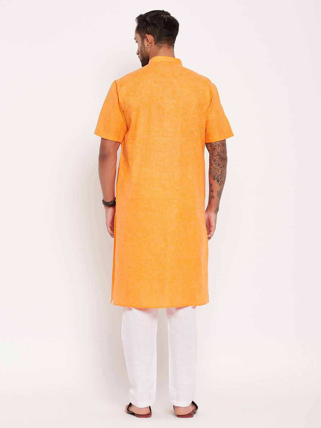 Vastramay mens orange solid kurta with white pyjama set