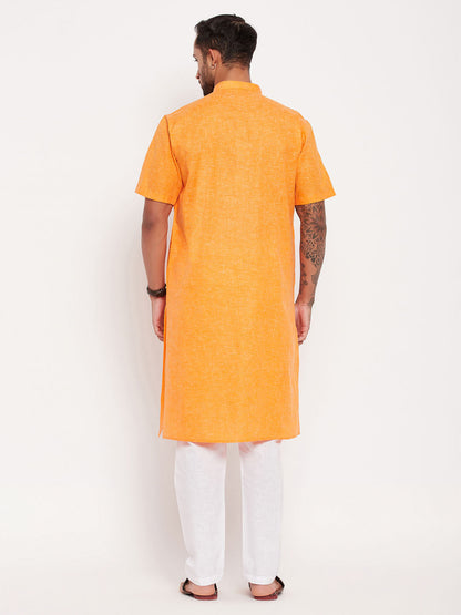 Vastramay mens orange solid kurta with white pyjama set