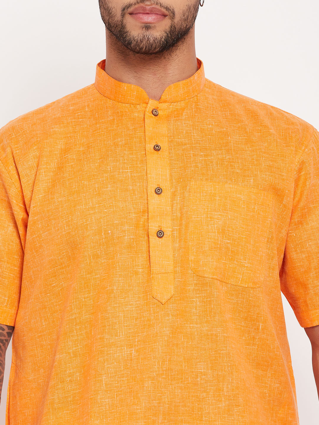 Vastramay mens orange solid kurta with white pyjama set