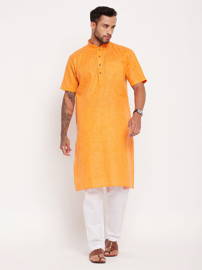 Vastramay mens orange solid kurta with white pyjama set