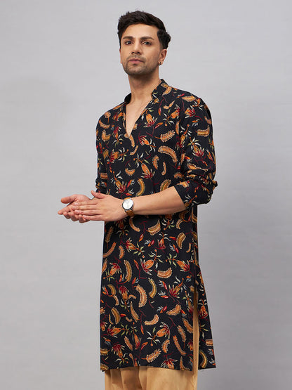 VASTRAMAY Men's Black Printed Kurta