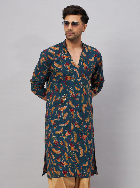 VASTRAMAY Men's Blue Printed Kurta