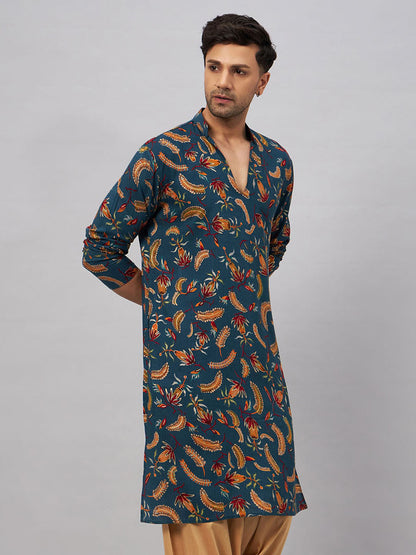 VASTRAMAY Men's Blue Printed Kurta