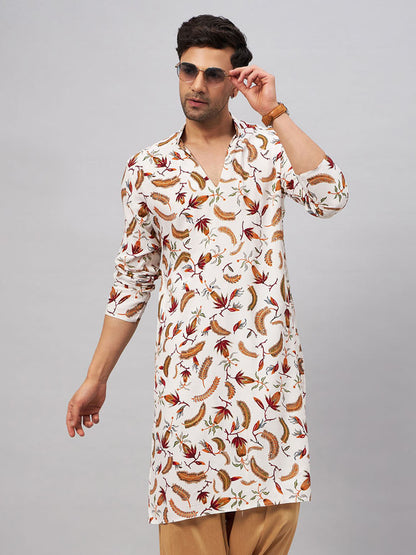 VASTRAMAY Men's White Printed Kurta