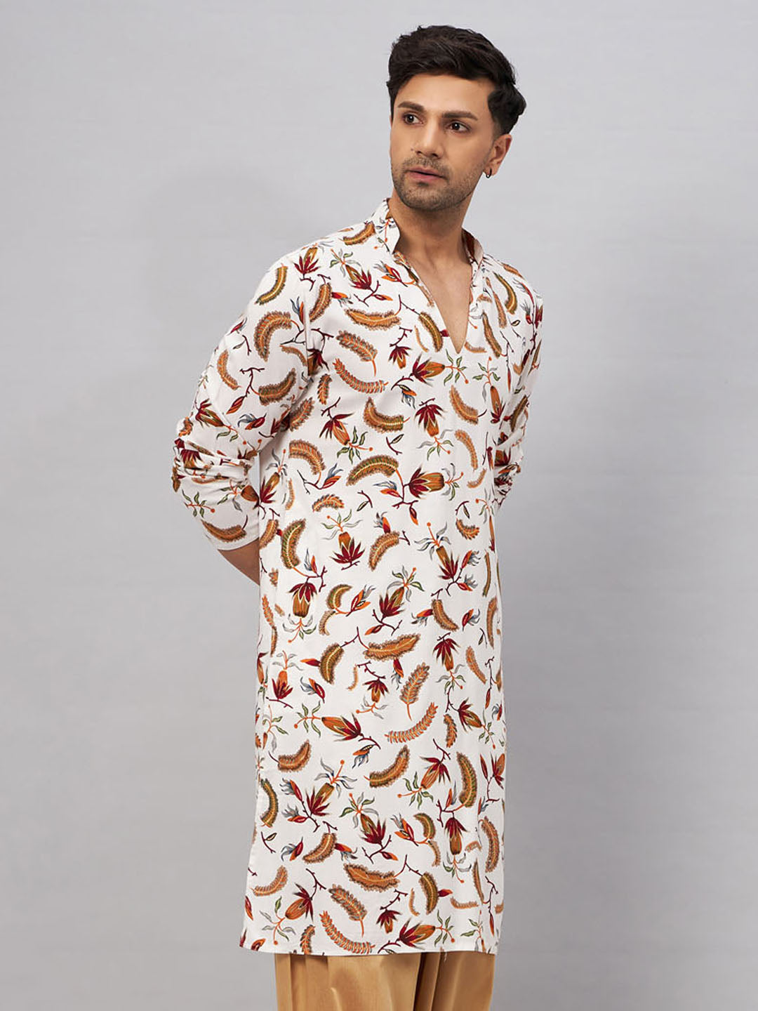 VASTRAMAY Men's White Printed Kurta