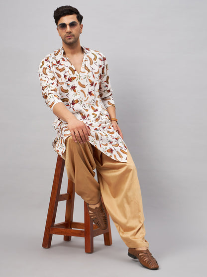 VASTRAMAY Men's White Printed Kurta