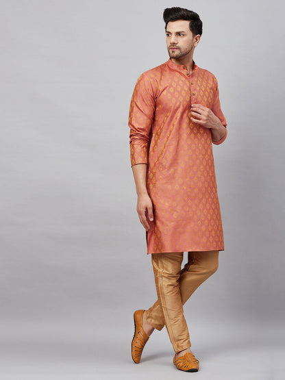 Vastramay mens pink woven kurta and rose gold pant style pyjama set