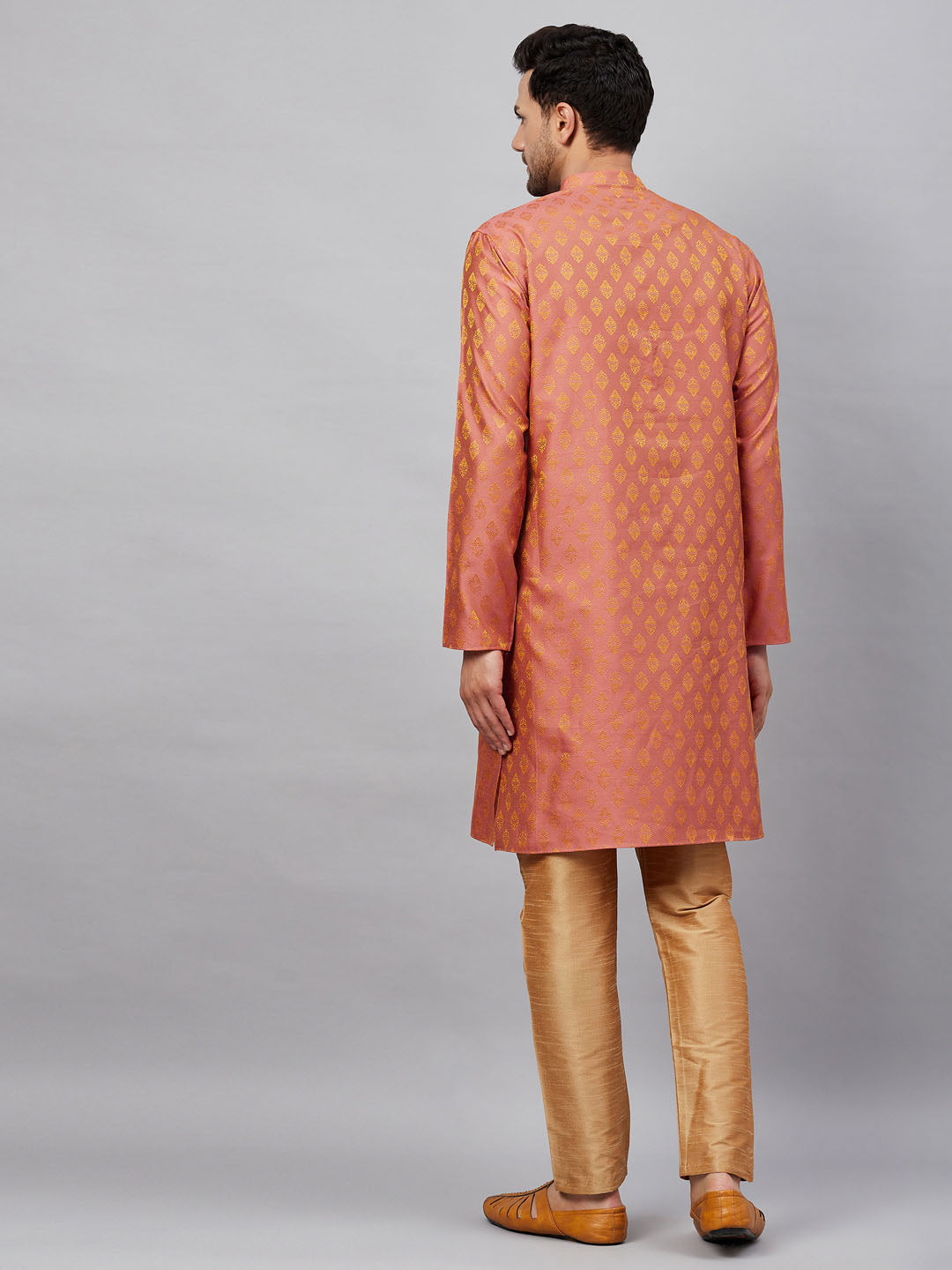 Vastramay mens pink woven kurta and rose gold pant style pyjama set