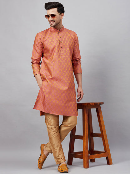 Vastramay mens pink woven kurta and rose gold pant style pyjama set