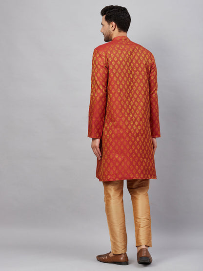 vm by vastramay mens red woven kurta and rose gold pant style pyjama set