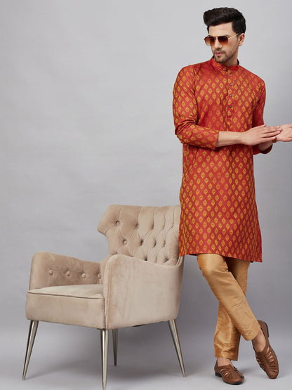 vm by vastramay mens red woven kurta and rose gold pant style pyjama set