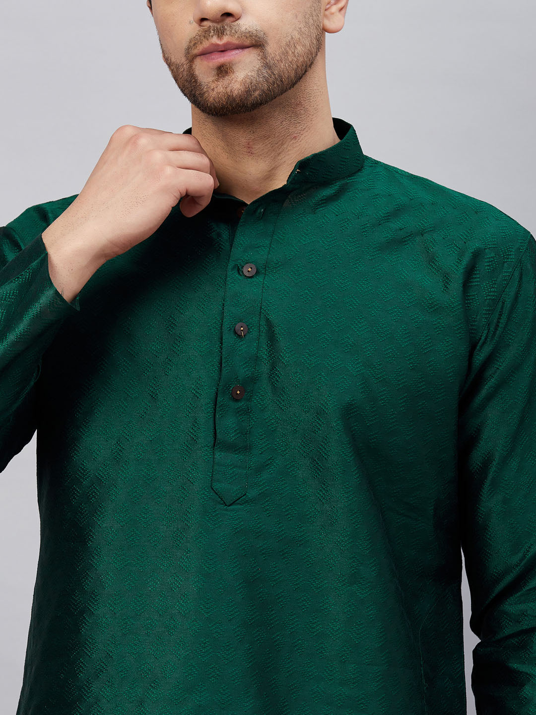 Vastramay mens green woven kurta with pant set