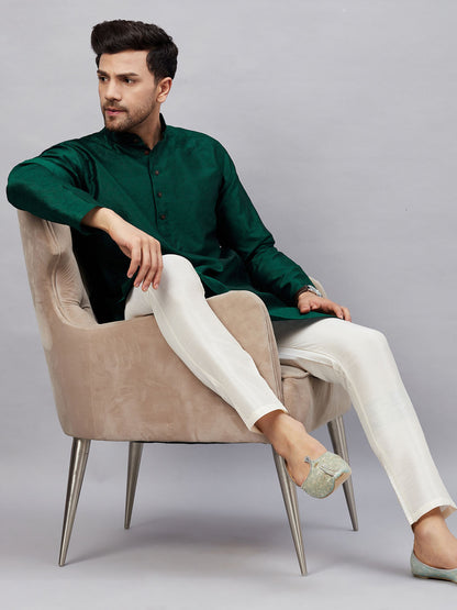 Vastramay mens green woven kurta with pant set