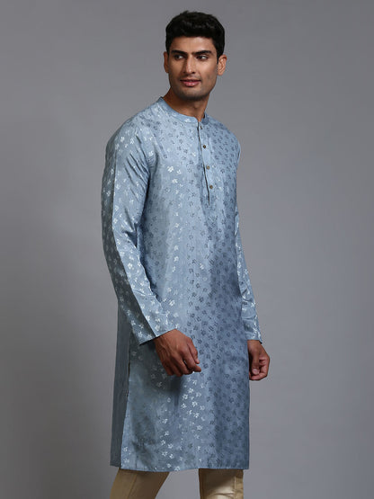 VASTRAMAY Men's Grey Jacquard Kurta