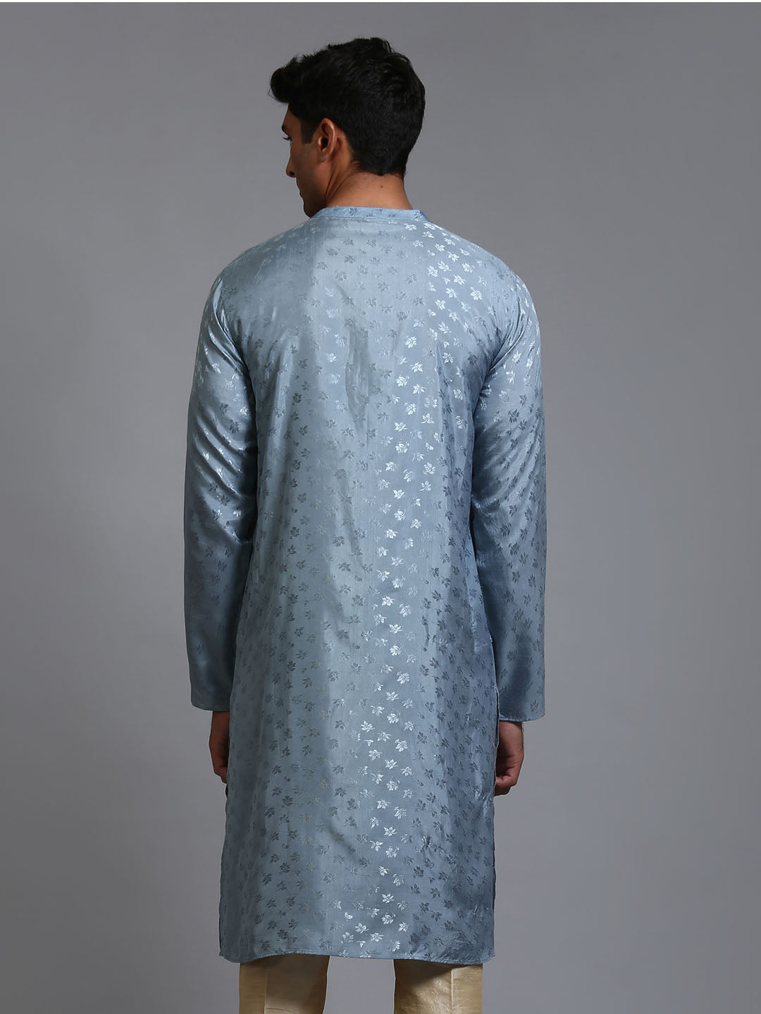 Vastramay Men's Grey Jacquard Kurta