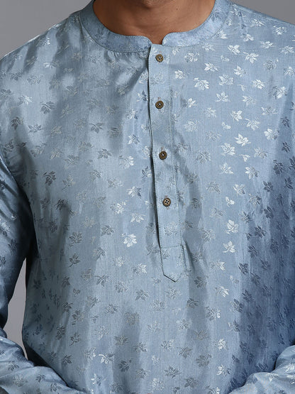 VASTRAMAY Men's Grey Jacquard Kurta