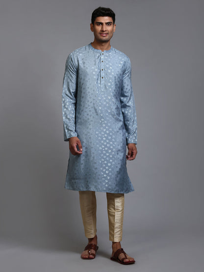 VASTRAMAY Men's Grey Jacquard Kurta