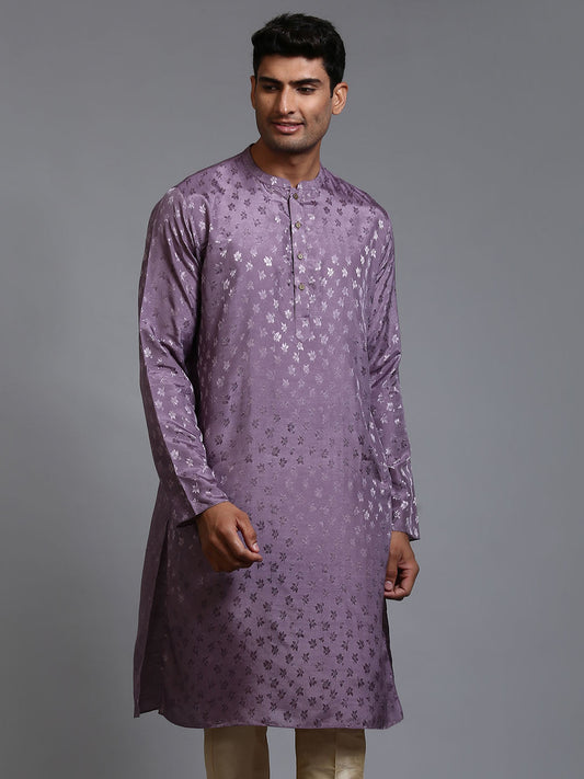 VASTRAMAY Men's Purple Jacquard Kurta