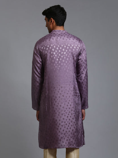 Vastramay Men's Purple Jacquard Kurta