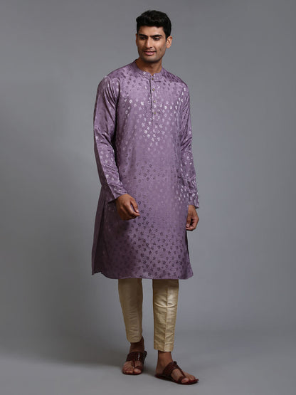 Vastramay Men's Purple Jacquard Kurta