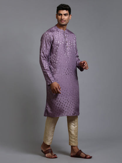 VASTRAMAY Men's Purple Jacquard Kurta with Pant Set