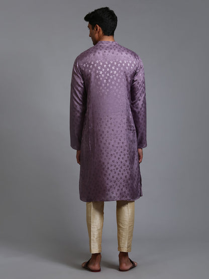 VASTRAMAY Men's Purple Jacquard Kurta with Pant Set