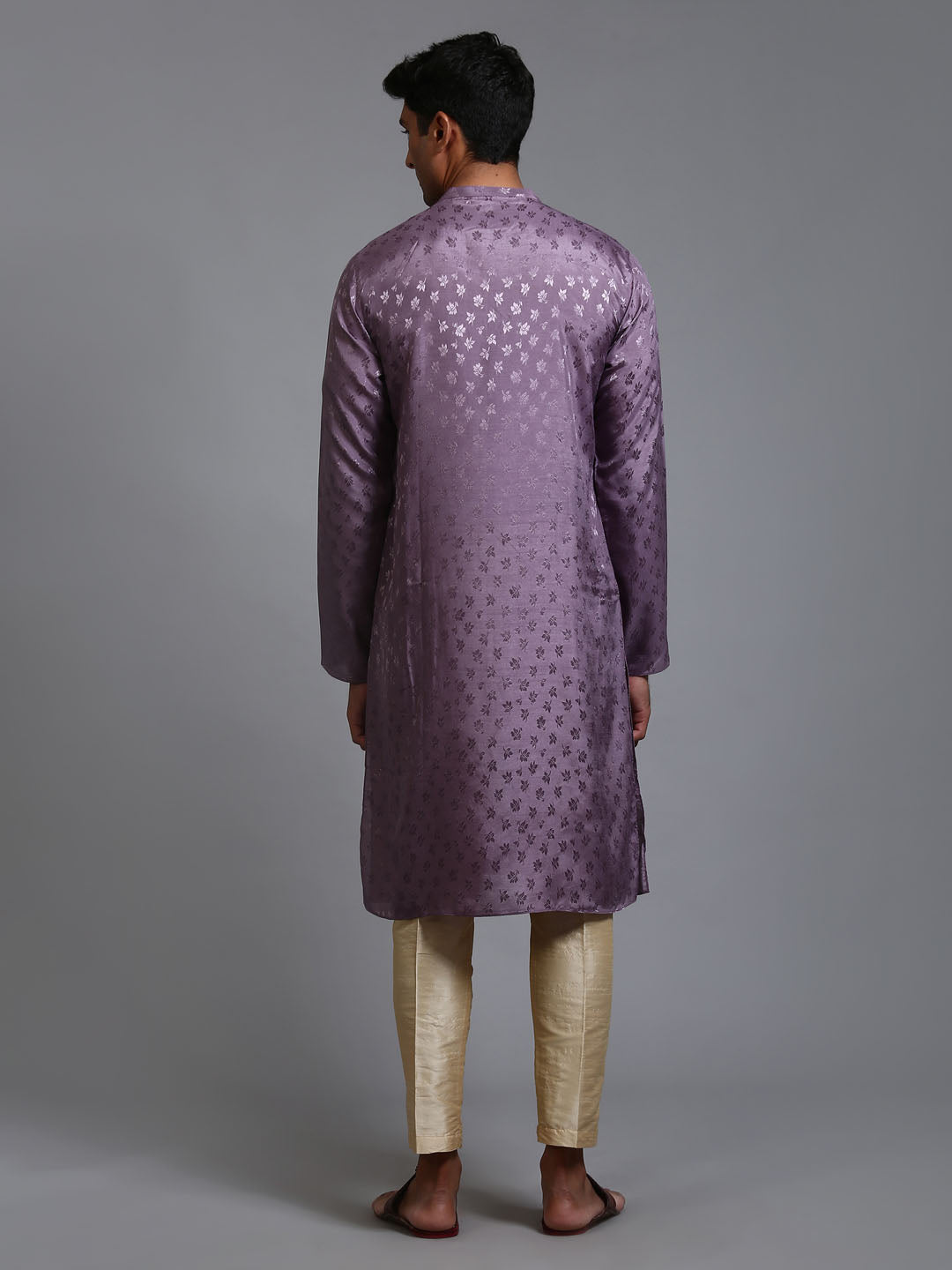 Vastramay Men's Purple Jacquard Kurta with Pant Set