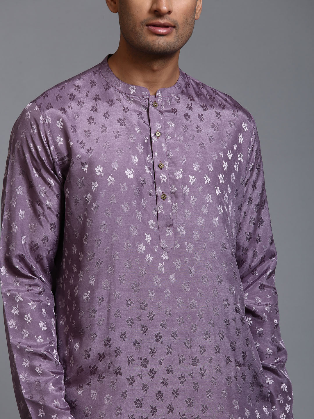 VASTRAMAY Men's Purple Jacquard Kurta with Pant Set