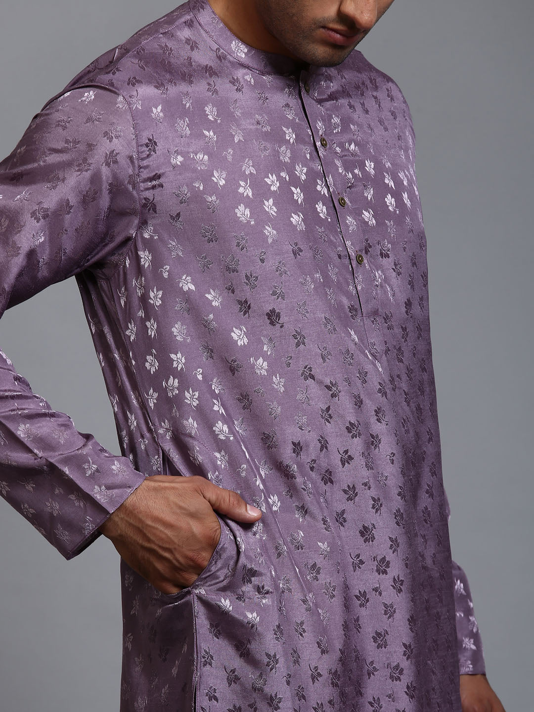 VASTRAMAY Men's Purple Jacquard Kurta with Pant Set