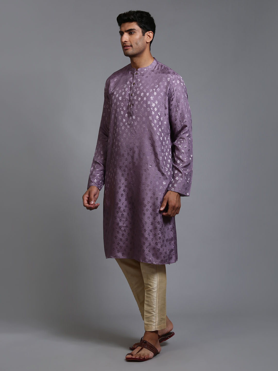 VASTRAMAY Men's Purple Jacquard Kurta with Pant Set