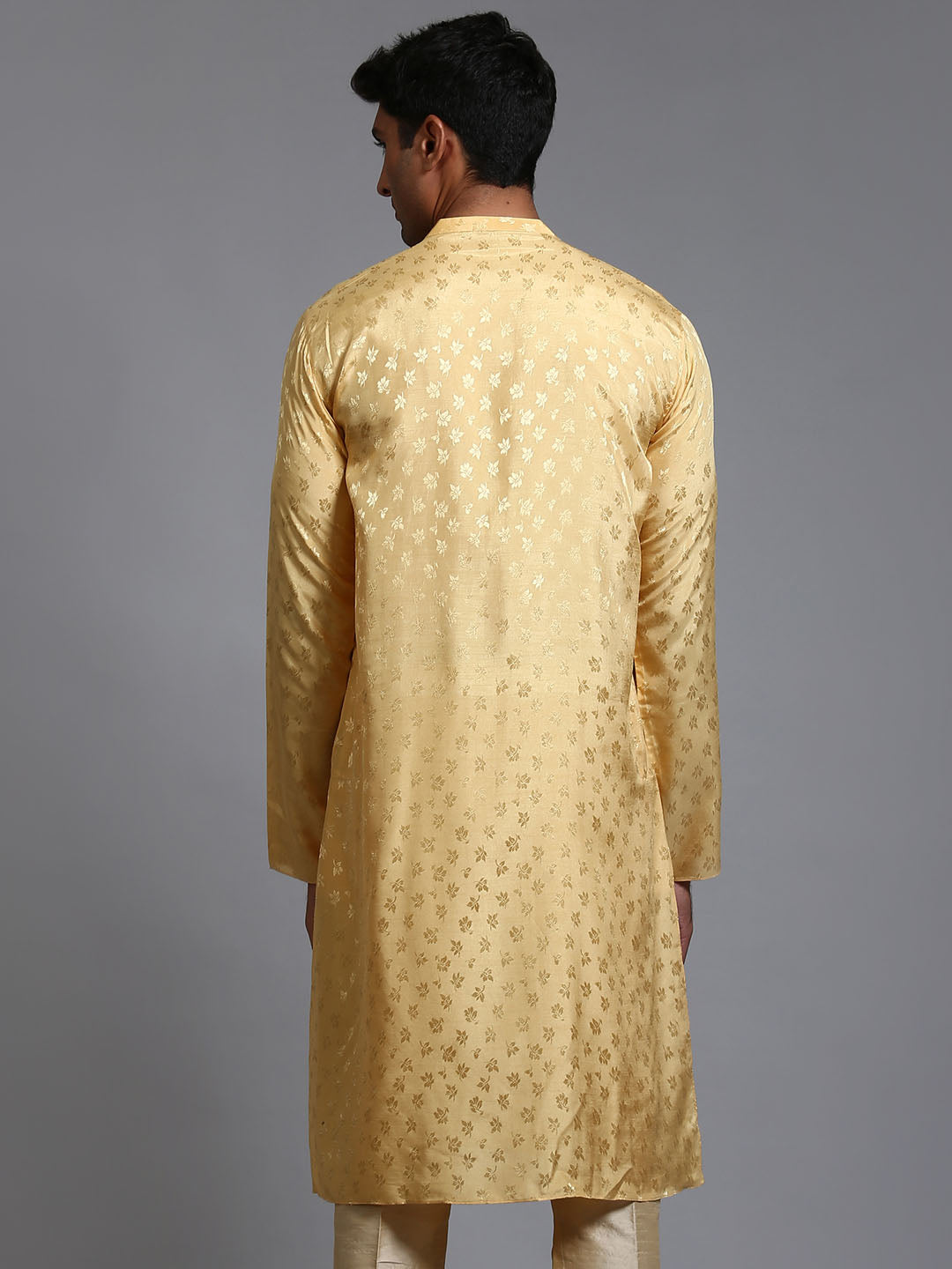 VASTRAMAY Men's Yellow Jacquard Kurta