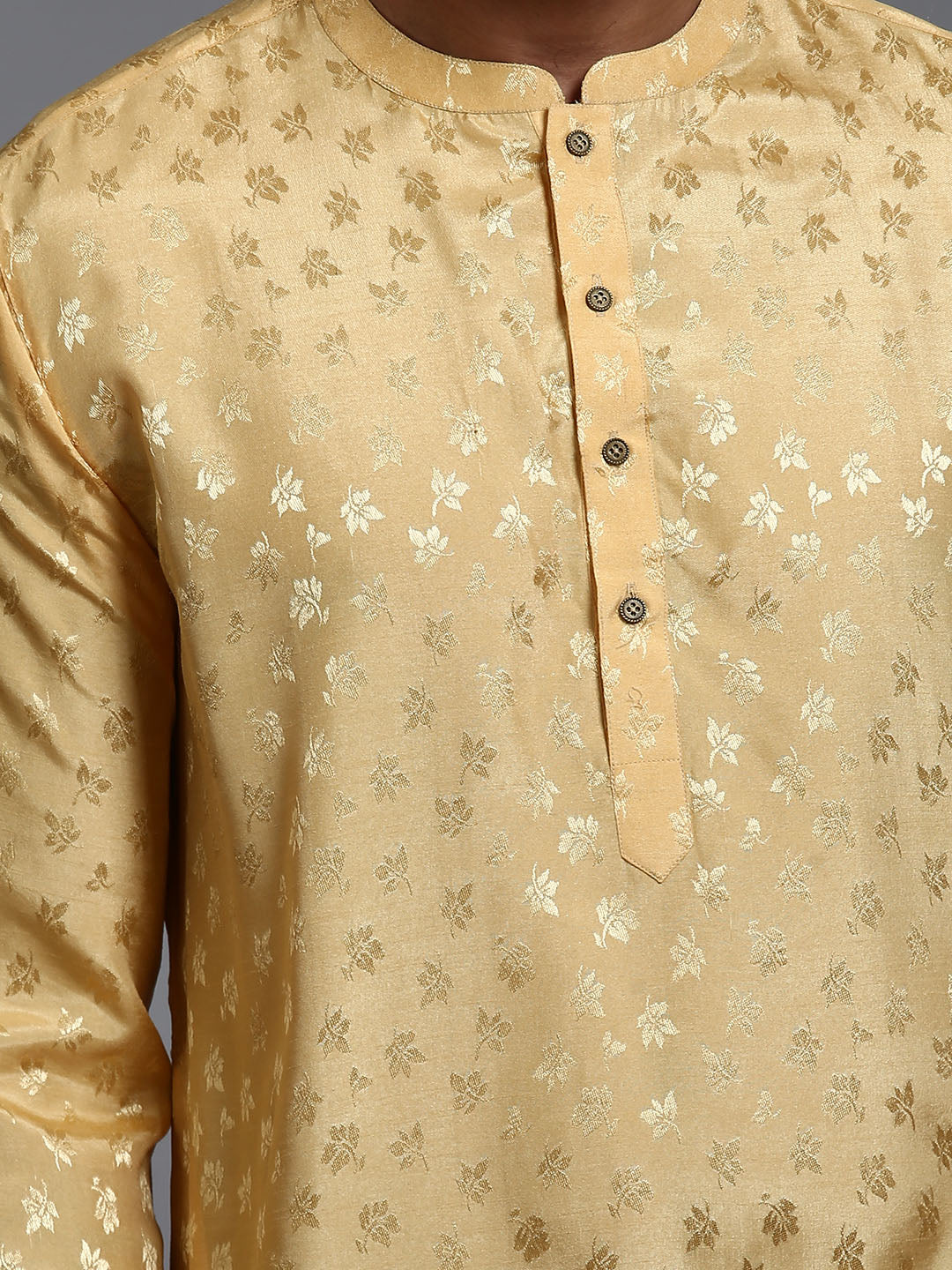 Vastramay Men's Yellow Jacquard Kurta